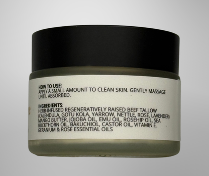 Cosmetic jar with black lid and white label on a light gray background