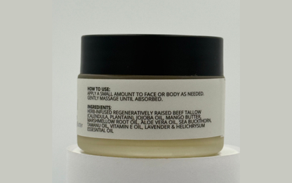 Cosmetic jar with black lid and white label on a light gray background