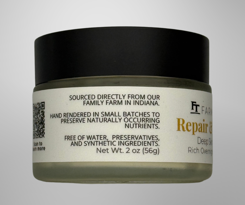 Jar of repair cream with label on a gray background