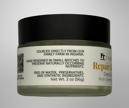 Jar of repair cream with label on a gray background