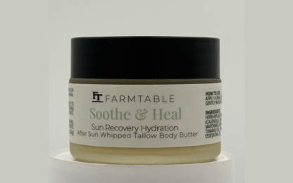 Jar of Farmtable Soothe & Heal body butter on a light gray background