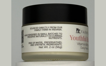Jar of 'Youthful' cream with a black lid and white label on a gray background